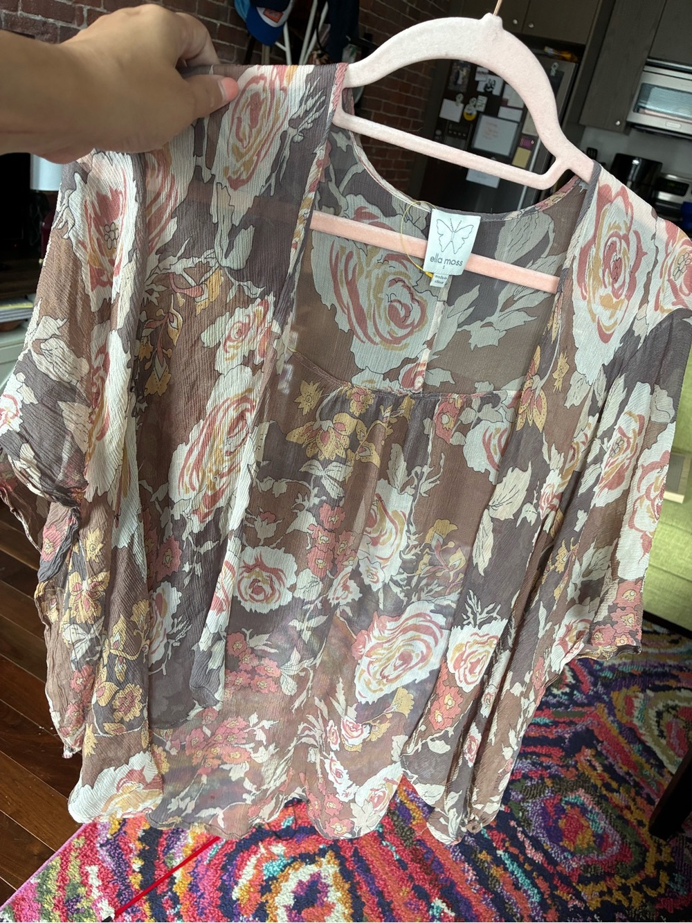 Ella Moss Silk Sheer Floral Open-Front Kimono